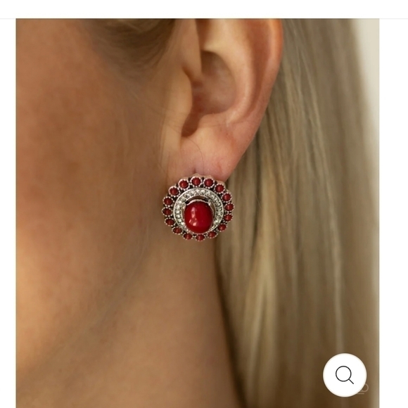 FLORAL FLAMBOYANCE - RED BEAD FLORAL SILVER POST EARRINGS - PAPARAZZI - Picture 1 of 7